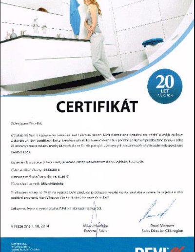 Certifikát DEVI - vytápění