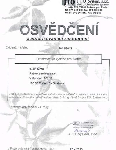 Osvědčení J.T.O. System