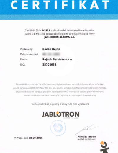 Certifikát Jablotron - EZO